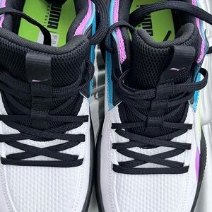 Puma Black and White Sneakers with Pink and Blue Highlights